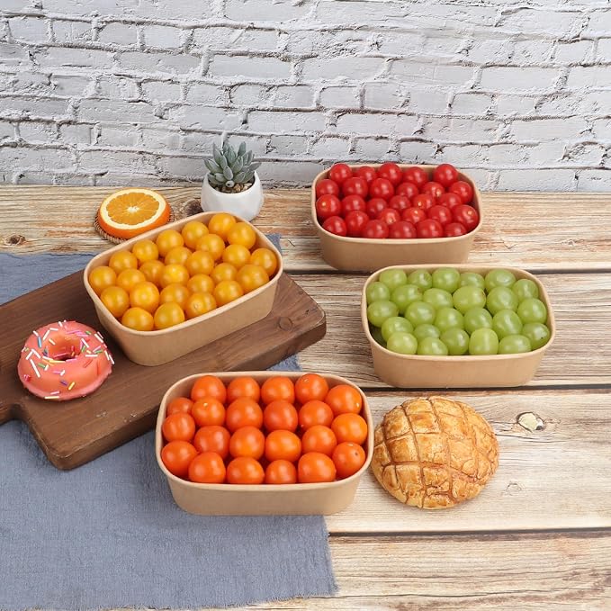 22 oz Disposable Kraft paper bowls with lids Food container 50 Pack