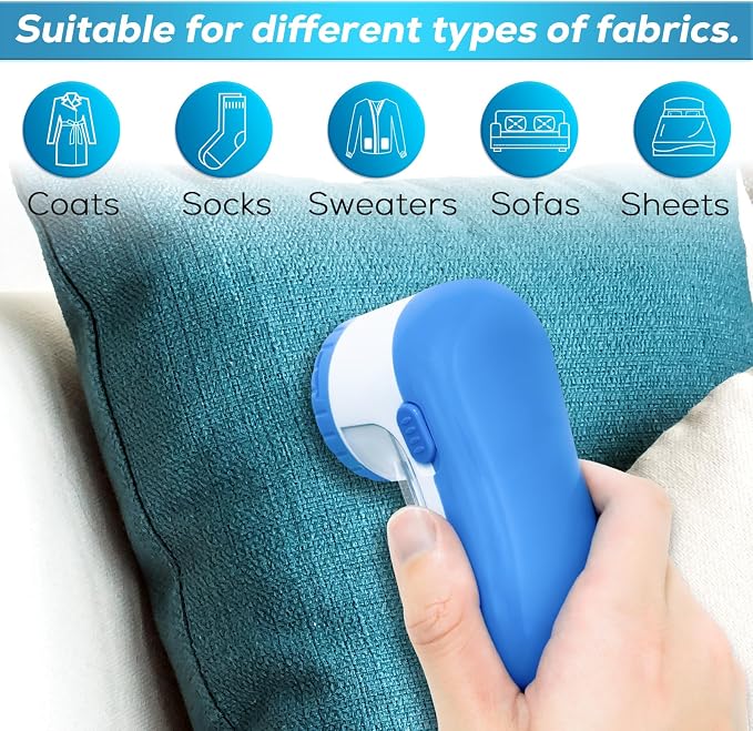 Fabric Shaver Lint Remover, AW union USB Powered Lint Shaver Efficiently Remove Lints from Fabrics, Clothes, Upholstery - 70" Cord - 2 Replacement Blade - Blue