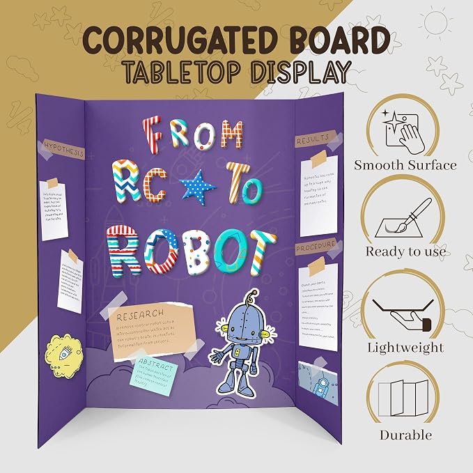 White Tri-Fold Presentation Board 28" X 40" Corrugated Tabletop Display Exhibition Board Lightweight and Portable with Smooth Surface Great for school projects and business presentations - By Emraw