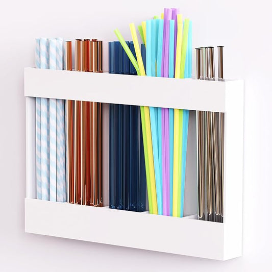 Acrylic Straw Holder & Organizer - Compact, Adhesive Tape Included for Easy Installation - Perfect for Countertops, Cabinets, or Kitchen Storage (White-5 Compartments)