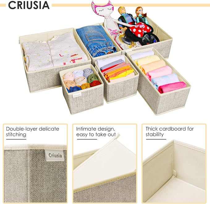 12 Pack Drawer Organizers for Clothing, Foldable Clothes Storage Box Closet Dresser Drawer Organizers Dividers, Bedroom Organization Fabric Bins for Baby Clothes Underwear Sock Bra Ties (Beige)