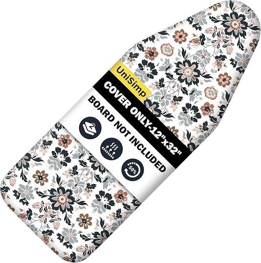 UniSimp Small Ironing Board Cover and Pad 12"x32" Small Iron Board Cover with Padding,Tabletop Mini Ironing Board Cover and Pad Small Size, Cotton Canvas, Heat Resistant, Drawstring Floral