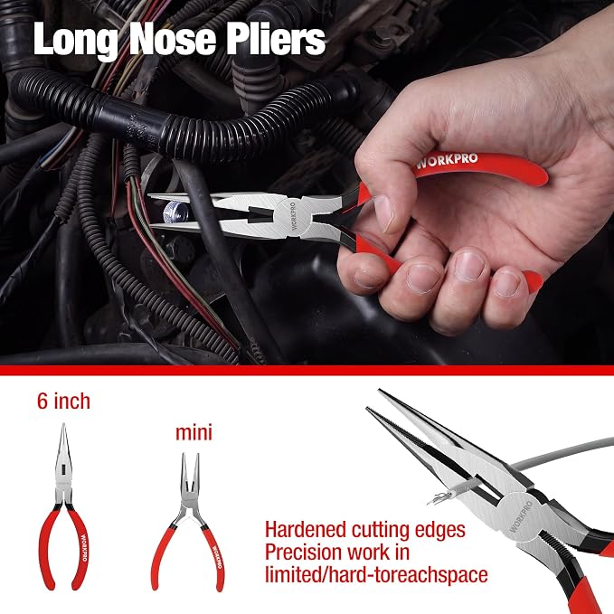 WORKPRO 7-Piece Pliers Set, Pliers Tool Set with Comfort Grip, Red
