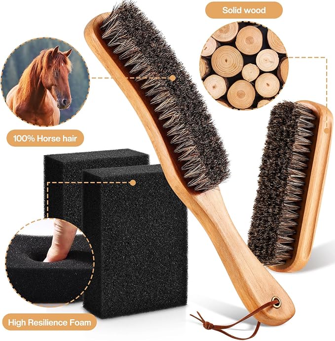 4 Pcs Horsehair Felt Hat Brush Kit with Cleaning Sponge Cowboy Clean Hat Wood Fedora Hat Cleaning Set Baseball Cap Lint Brush Remove Dust for Hair Furniture Suits Clothes(Style G)