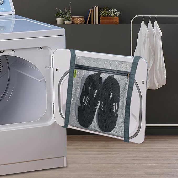 Sneaker Wash & Dry Net Bag for Dryer, 15.7x13.8 Inch Large HoneyComber Mesh Bags with Zipper and Strap for Shoes, Clothing, Laundry Reused Bag Tool (2Pcs Grey)