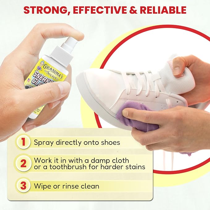 Grandma's Secret Sneaker Cleaner - Shoe Cleaner for Rubber, Canvas and Leather, Stain Remover Spray Removes Dirt, Grime and Grass, Sneaker Cleaner for Outdoor Shoes, Slippers and Moccasins, 3oz 3 Pack
