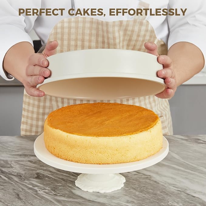 HONGBAKE Nonstick Ceramic 9 Inch Round Cake Pan Set of 2, Heavy-Duty Aluminized Steel Round Cake Pans with Diamond Texture, Non-Toxic Cake Molds, Cake Pans 9 Inch Round for Baking Cheesecake, Cream