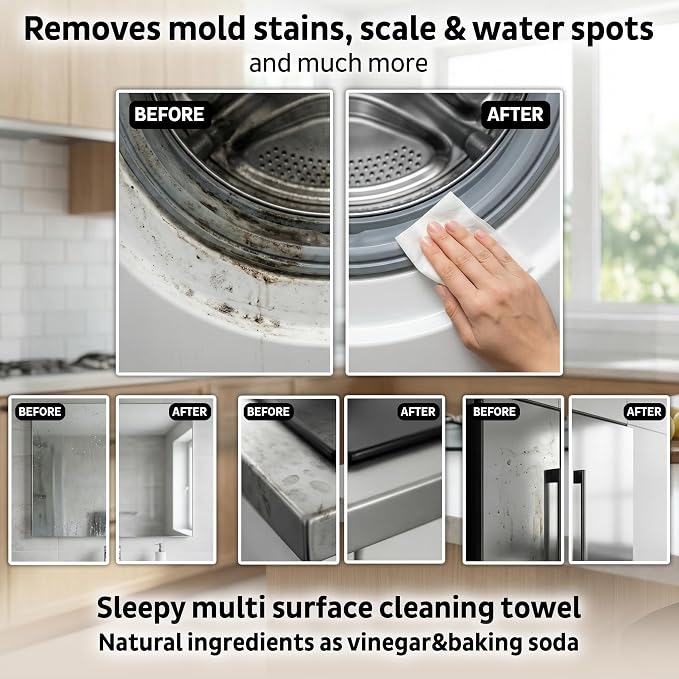 Sleepy Easy Clean XL Multi Surface Cleaning Wipes (600 Count) – Natural Vinegar & Baking Soda Formula – Jumbo 8"x8" All Purpose Wet Wipes for Kitchen, Bathroom, Glass & Electronics – No Streak