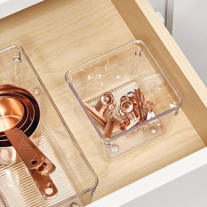 iDesign Plastic Drawer Organizer Bins, Set of 6, Clear | Storage for Kitchen, Storage for Bathroom, Storage for Desk Drawers