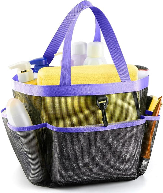 LOYEE Mesh Shower Caddy Portable for College Dorm Room Essentials with 8 Pockets, Shower Bag for Beach, Swimming, Gym, Travel, Bathroom(Purple)