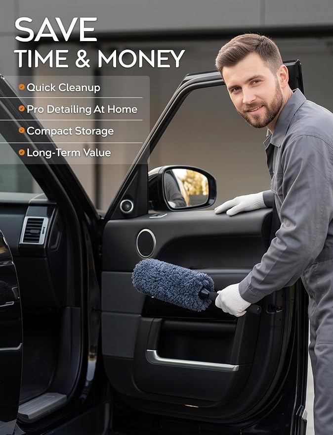 TAKAVU Car Duster Kit, Ultra Soft Microfiber, Lint & Scratch Free | Includes Storage Bag & Unbreakable Handle, Removes Pollen & Dust, Exterior & Interior for SUV & Home