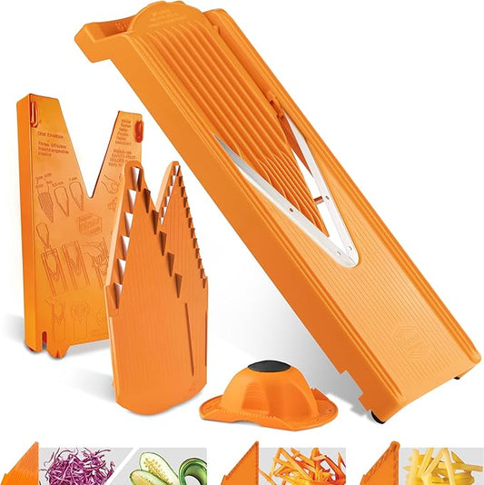 Börner Mandoline Slicer V3 (Starter Set) • V-Slicer for 5 Cutting Styles with Fruit Holder • Adjustable Vegetable Slicer for Vegetables & Fruits • Stainless Steel V-Blade • Color: Orange