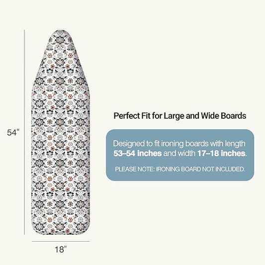 UniSimp Ironing Board Cover and Pad 18"x54" Extra Thick Natural Cotton,Scorch and Stain Resistant Iron Board Cover,Extra Large Iron Board Cover with Fasteners Heavy Duty Heatproof Elastic Edge Floral