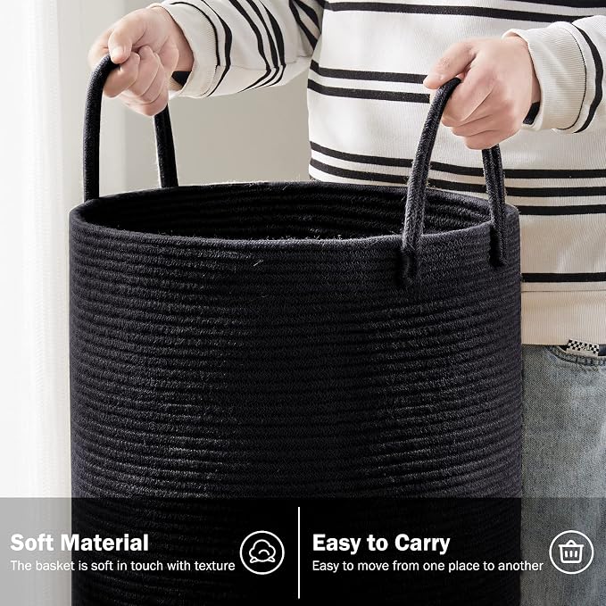 YOUDENOVA Woven Rope Laundry Hamper Basket, 72L Blanket Basket for Nursery | Large Woven Laundry Hamper with Sturdy Handles, Collapsible Home Decor Laundry Basket for Laundry, Clothes, Toys in Bedroom