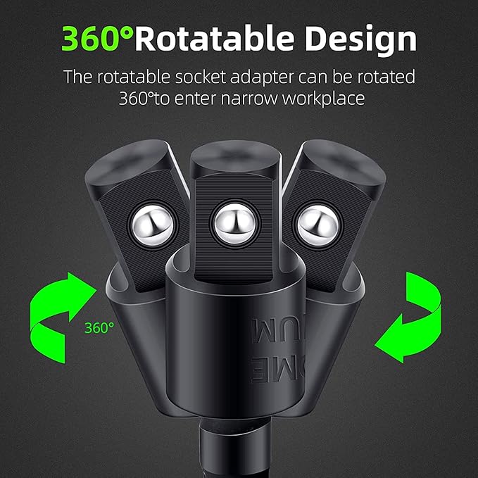 CIGOTU Right Angle Drill Adaptor,4-in-1 Impact Drill Bit Extension,360° Rotatable 1/4 3/8 1/2" Impact Grade Socket Adapter Set,105 Degree Angle Screwdriver Drill Bit for Household Workplace Industry