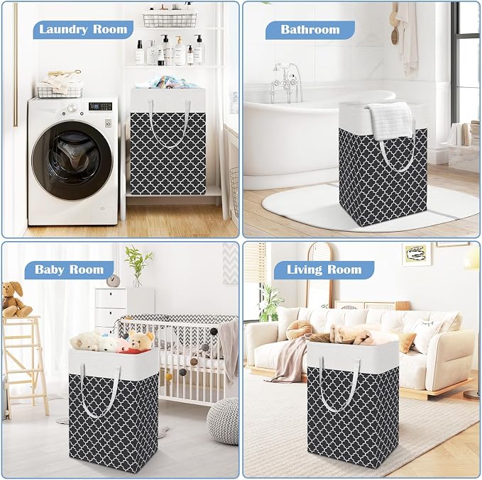 BlissTotes 3-Pack Laundry Basket, Collapsible Laundry Hamper, Black, 75L | Laundry Clothes Hamper, Hampers for Bedroom, Freestanding Hamper with Handles, Clothes Laundry Basket