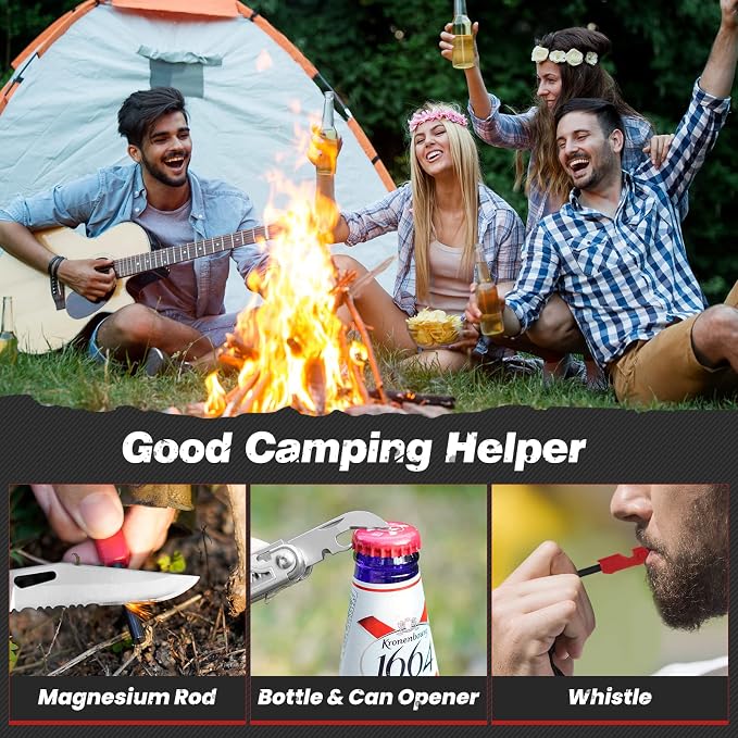BIBURY 22-in-1 Multitool Pliers With Fire Starter & Whistle, BI2038B | Pocket Knife, Window Breaker, Self-Locking, EDC Multi Tool with Back Clip & Sheath, For Survival Camping Hiking