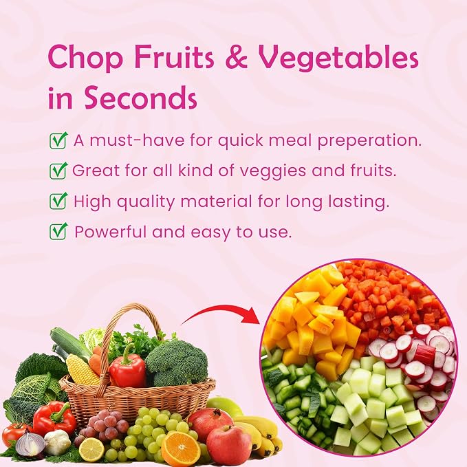 16-in-1 Vegetable Chopper & Mandoline Slicer with Container, Food Chopper, Onion Dicer, Cheese Grater, Vegetable Cutter for Potato, Carrot, Cucumber, Garlic, Meal Prep, Pink