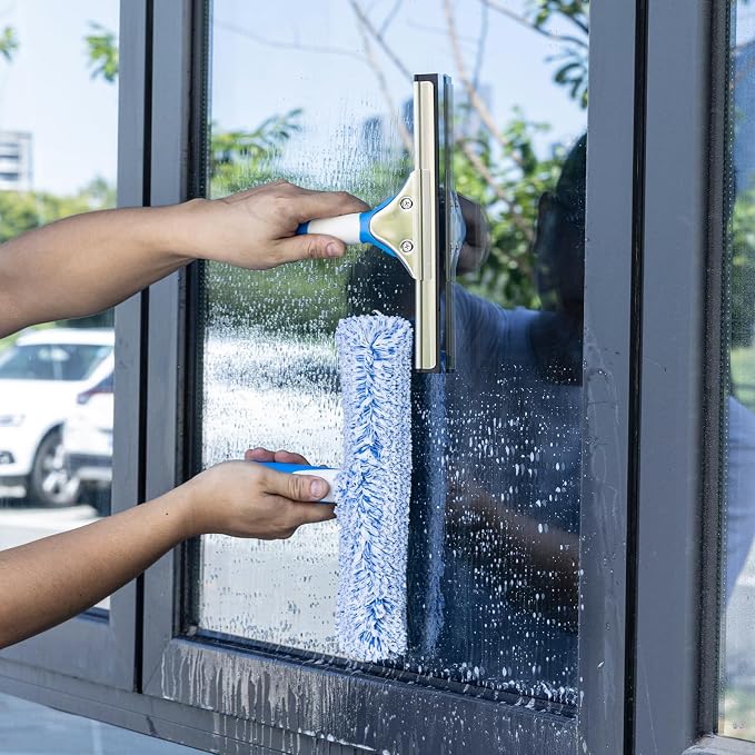 Mitclear Professional Window Cleaning Kit 10IN, Windows Cleaner Tool with Silicone Squeegee, Microfiber Scrubber & Cloth, Window Washing Equipment or Home Shower Glass Doors Car Windshield
