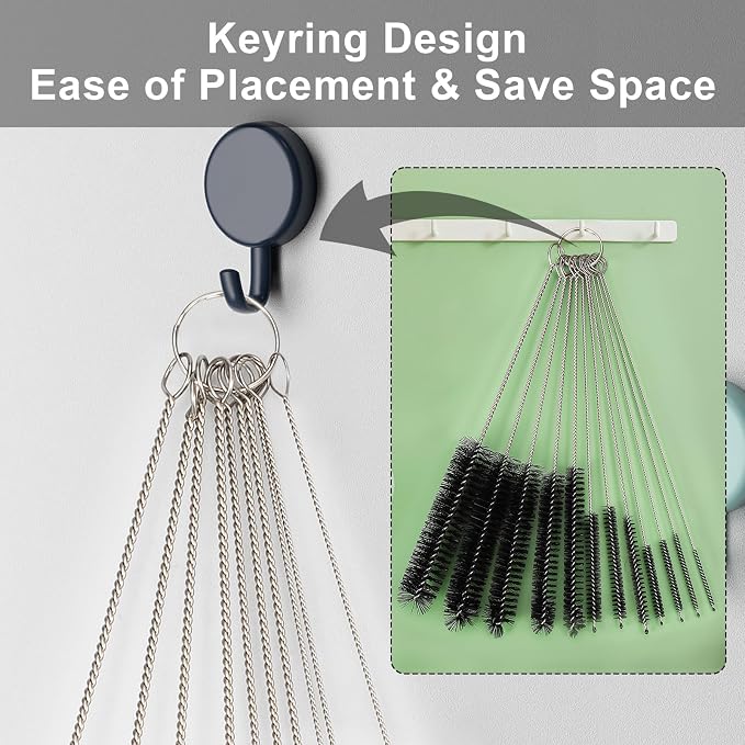 Ixiaoyoo 12 Pcs Straw Cleaner Brushes Set, 8.2 Inch Nylon Cleaning Brush | Black Tube Cleaner Brushes for Tumbler, Sippy Cup, Water Bottles, Hummingbird Feeders, Pipes, Sink Drain & Pet Waterers