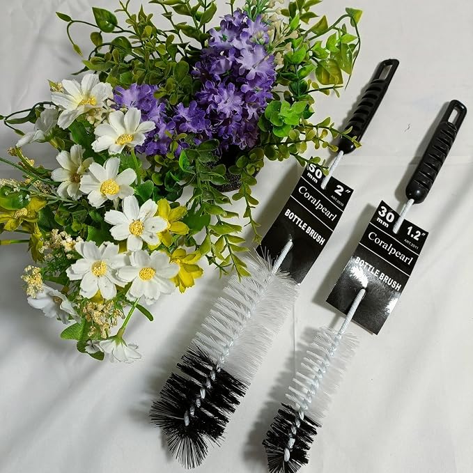Bottle Brushes Thin Long Handle X 2, Utility Skinny Wire Cleaner Set Big Small, Bendable Flexible for Cleaning Narrow Neck Water, Beer, Wine, Baby Bottles, Pipes, Tubes, Hoses, and Flasks