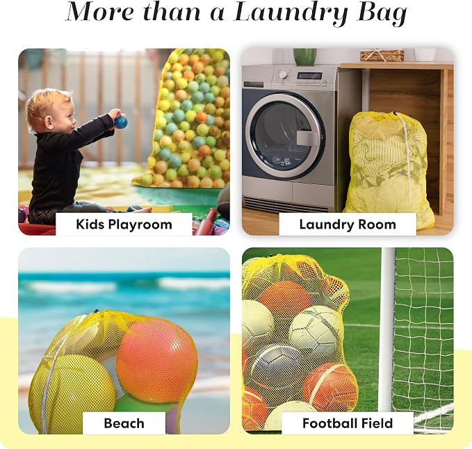 Handy Laundry Mesh XL Laundry Bag 24"x36" 2-Pack, Heavy Duty, Yellow | 2-Pack, XL 24x36 Mesh Laundry Bag, Secure Drawstring, Heavy Duty, Machine Washable, for Delicates Dorm Travel Storage, Yellow