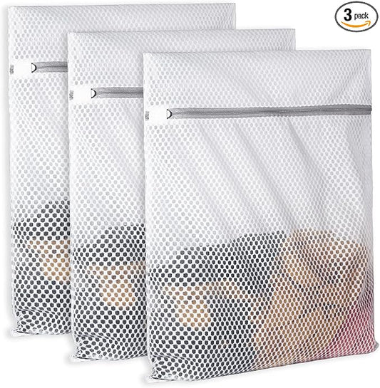 SUERIV 3Pcs Durable Honeycomb Mesh Laundry Bags for Delicates 125gsm Net Fabric Durable and Reusable Delicate Wash Bag,Organization Bag for Lingerie,Sock,12 x 16 Inches(3 Medium)