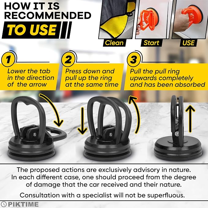 Car Dent Puller, 3 Pcs, One Large 4.6" and Two Small 2.2", Gloves | Rubber Suction Cup Dent Puller for Cars; Pulling Power up to 172 lbs; Comfortable Grip; Works with Glass and Ceramics