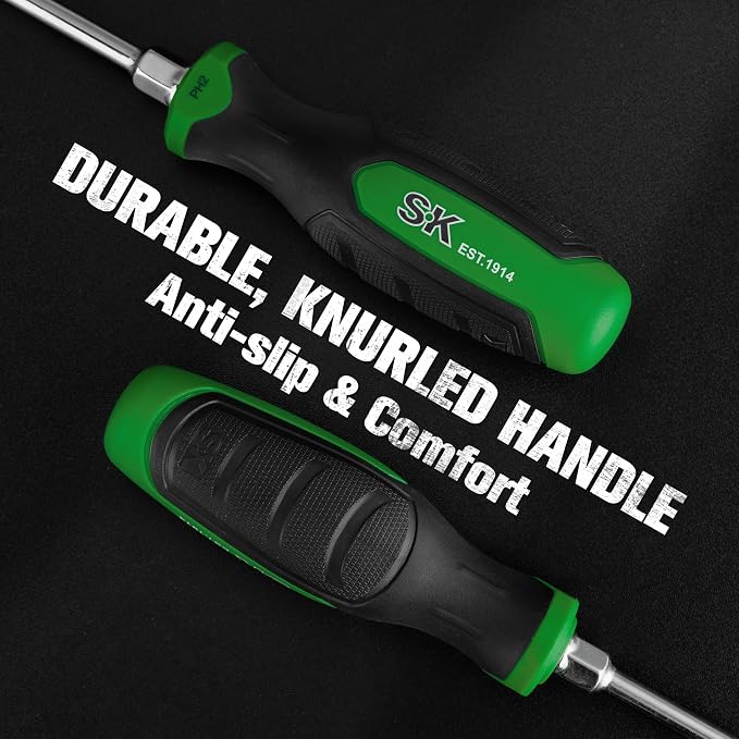 SK 6-Piece Magnetic Screwdriver Set, 3 Slotted & 3 Phillips Screwdrivers | S2 Steel, Heat-Treated Chrome Plating Shaft, Black Oxide Tip, SureGrip Handle