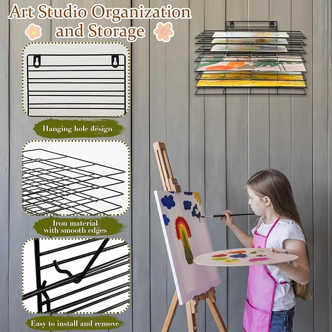 8 Shelves Art Drying Rack for Classroom, Paint Drying Rack, Black | Drying Rack Classroom, Wall Art Storage Rack, Removable Shelves for Classrooms and Art Studios