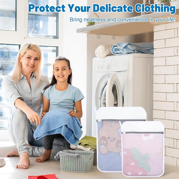 4-Pack Durable Honeycomb Mesh Laundry Bags for Delicates, 2M + 2L | 120gsm Honeycomb Mesh, Sturdy Zipper, Protect Delicates, Reusable, Washer & Dryer Safe, For College, Dorm, Home and Travel