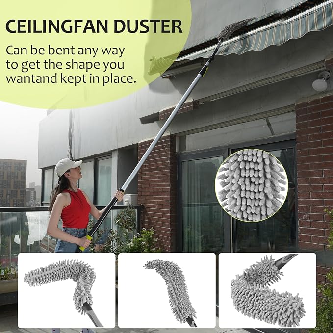【Upgrade Anti Rotation 】 24ft High Reach Duster Kit,5-18ft Lightweight Aluminum Alloy Extension Rod,7-Piece Set,210° Steering Head Clean Various Angle,for Cleaning Ceiling,High Wall