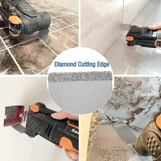 Ettonsun 4 Pcs Diamond Oscillating Tool Blade, Flush Cutting Oscillating Multitool Saw Blades for Grout Removal, Cleaning Mortar