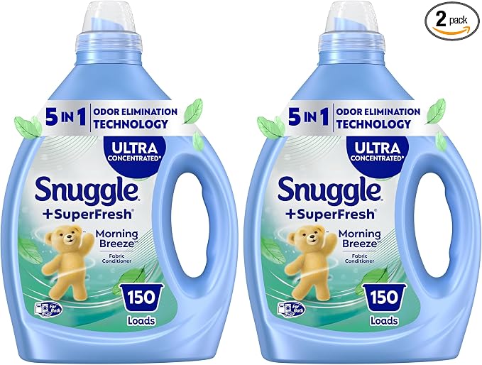 Snuggle SuperFresh Fabric Softener Liquid,Ultra Concentrated,78.8 Oz,150 Medium Loads,Morning Breeze Fabric Conditioner,Lasting Scent,Fights Stubborn Odors,Softens,Reduces Static&Wrinkles,(Pack of 2)