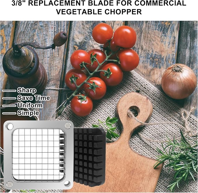 2Pcs 3/8''Replacement Chopper Blade, Commercial Vegetable Chopper Dicer Stainless Steel Blade and Pusher Block for Fruit Cutting Machine Tomato onion French Fries Cutter