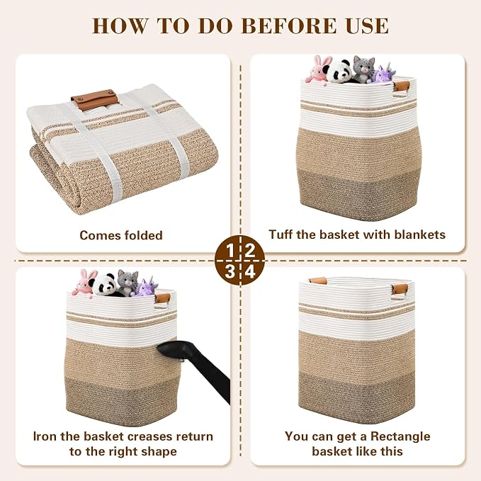 Laundry Hamper, 85L Tall Laundry Basket with Leather Handles, Rectangle Large Clothes Hamper for Organizing, Cotton Woven Laundry Baskets Storage Hampers for Bedroom, Nursery, Living Room