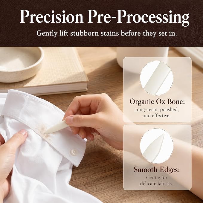 Ox Bone Clothes Scraper Tool for Fabric Stain Removal | Laundry Pretreatment Scraper for Clothing, Carpet, Upholstery and Delicate Fabrics, Smooth Polished Cleaning Tool