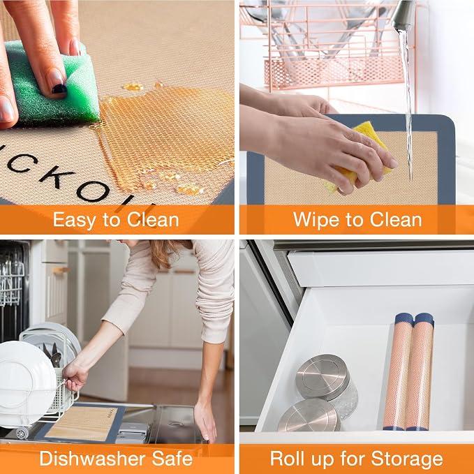 Silicone Baking Mats Set of 3, Non-Stick Reusable BPA-Free Oven Liners,100% Food-Grade Silicone Baking Sheets for Cookies, Macarons, Bread and Pastry,16.5'' x 11.6''(2 Half)&11.6' x 8,5''(1 Quarter)