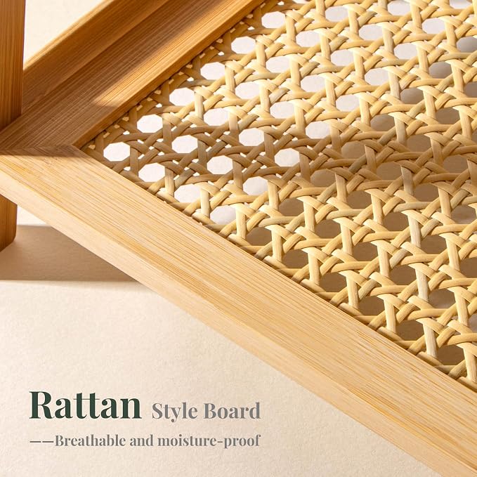 ANBOXIT Matcha Station Organizer, Countertop Bamboo Coffe & Tea Station | Rattan-Look 2 Tier Mug Holder Display Stand for Kitchen Condiment, Coffee Accessories, Home, Office
