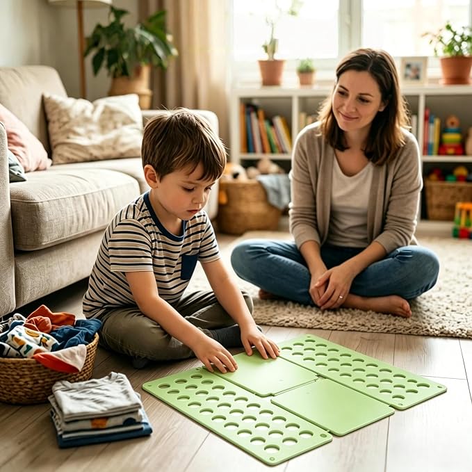 Mini Toddler Shirt Folding Board - Ages 1-7 Teal, Builds Independence | great for Montessori laundry, lightweight PP, smooth rounded edges, quick & simple, develops confidence & skills, stores flat