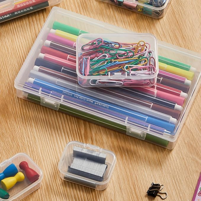 24 Pieces Mixed Sizes Rectangular Empty Mini Clear Plastic Organizer Box | Hinged Lids, For Small Items, Craft Projects