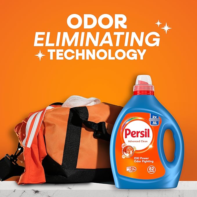 Persil Advanced Clean Oxi+Odor Laundry Detergent, 82 Loads, 82.5 Fl Oz | Deep Clean & Care, Fights Tough Stains & Odors, Protects Colors, Ultra Concentrated Formula, HE Safe, All Water Temperatures