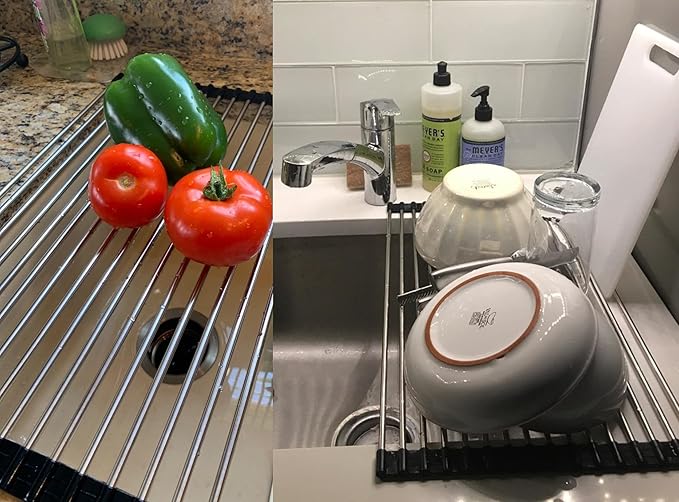 Ahyuan Roll up Dish Drying Rack Over The Sink Kitchen Roll up Sink Drying Rack Portable Dish Drainer Foldable Dish Drying Rack (Black, 20.5''X11.2'')