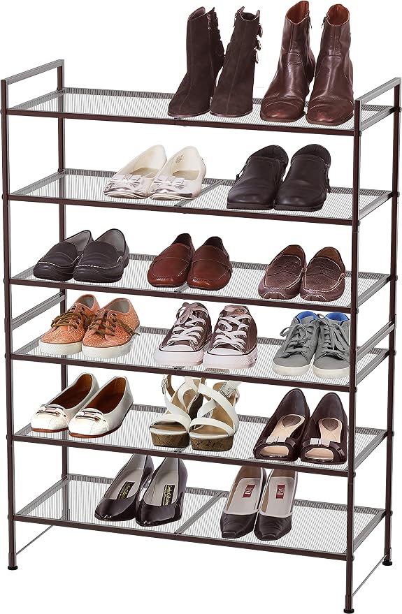Simple Houseware 3-Tier Stackable Mesh Shoe Rack, Bronze | 9 Pairs of Shoes Storage Organizer for Closet, Entryway, Garage & Corridor