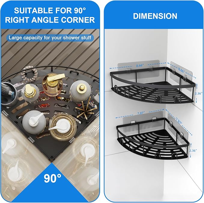 Corner Shower Caddy for Bathroom Storage,Black,2 Pack | No Drilling Bathroom Shower Corner Shelves with Adhesive,Rustproof Shower Organizer
