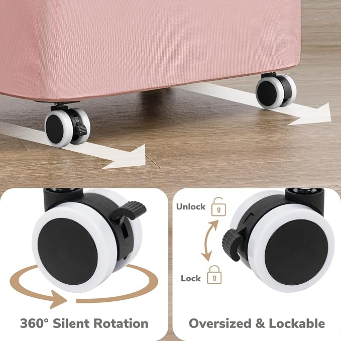 Goodpick 75L Slim Rolling Laundry Basket with Wheels and Lid, Pink | 17 × 9.8 × 29.5 in, Bamboo Frame, Removable Laundry Bag, Collapsible, Dorm, Bedroom & Bathroom Organization, Home Decor
