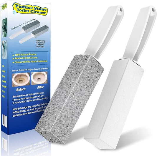 Laiyeoy Toilet Bowl Cleaner Pumice Stone -Hard Water Stain Remover with Ergonomic Handle, Powerfully Removes Toilet Bowl Rings，Rust &Lime，Ideal for Toilet Brush/BBQ Grills/Sink/Pool/Bathroom【2Pack】