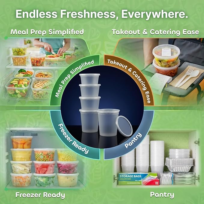 JoyServe 48 Sets Plastic Deli Containers with Lids - 16oz Pint & 32oz Quart | Leak Proof, Microwaveable, Dishwasher & Freezer Safe - Plastic Food Storage, Meal Prep, Restaurant & Soup Containers