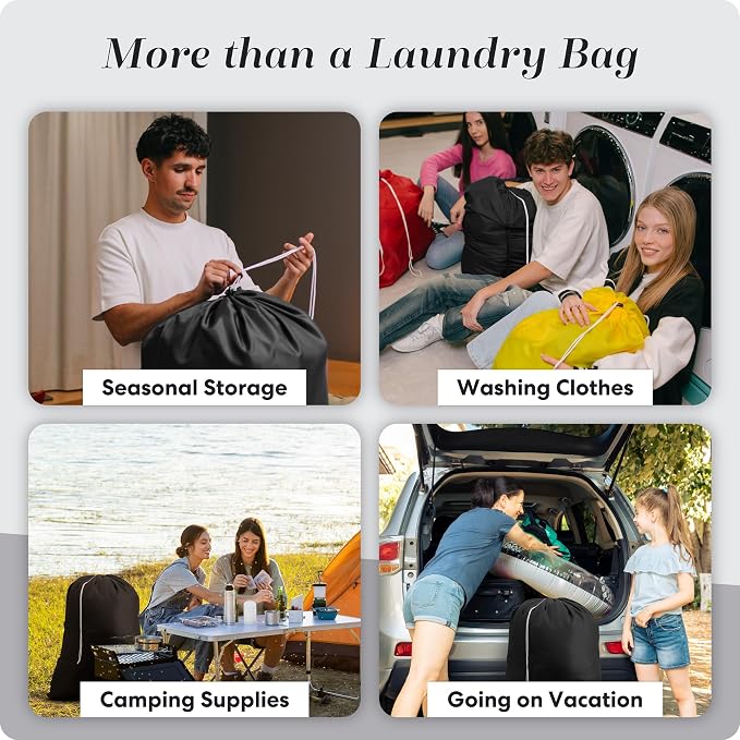 Nylon XL Laundry Bag, Large Capacity with Locking Drawstring, Machine Washable, Fits Laundry Baskets or Hampers, Holds 2 Loads of Clothes (Black, 30" x 40") | 30"x40" XL Nylon Laundry Bag, Locking Drawstring, Machine Washable, Heavy Duty, Travel Dorm H...