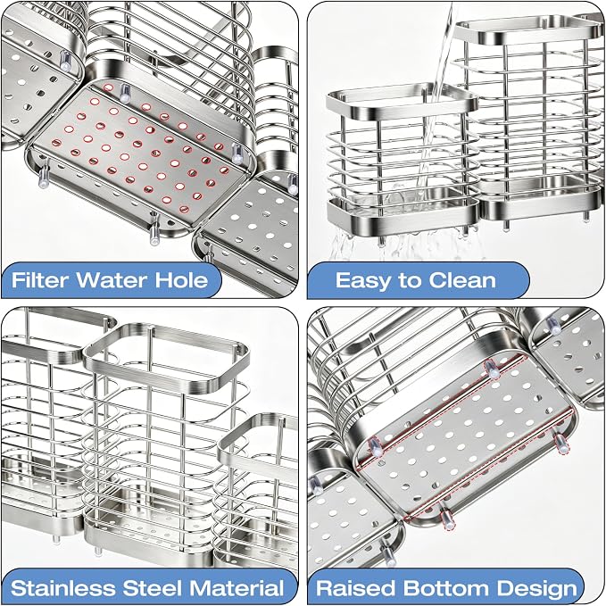 Utensil Holder, Stainless Steel Utensil Drying Rack for Kitchen Counter, Silverware Cutlery Flatware Holder Forks, Knives, Spoons, Chopsticks Organizer (2 Large and 1 Small)